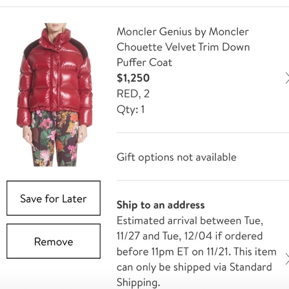 Runway piece. Red Moncler puffer with velvet trim. Only worn once - Picture 2 of 6